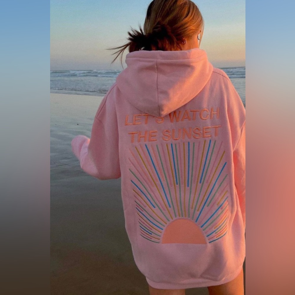 NEW Dandy Worldwide Hoodie Sweatshirt Large Sunset Pink